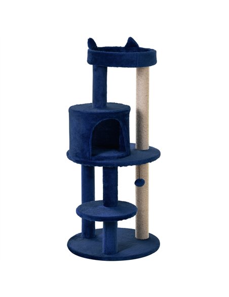 PawHut 104 cm Cat Tree, Cat Condo Tree Tower, Cat Activity Centre with Scratching Posts, Plush Perches, Hanging Ball - Blue - pic 147890 | FastDaddyshop