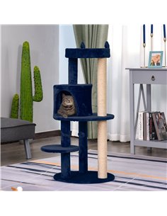 PawHut 104 cm Cat Tree, Cat Condo Tree Tower, Cat Activity Centre with Scratching Posts, Plush Perches, Hanging Ball - Blue 2