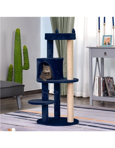 PawHut 104 cm Cat Tree, Cat Condo Tree Tower, Cat Activity Centre with Scratching Posts, Plush Perches, Hanging Ball - Blue - pic 147891 | FastDaddyshop