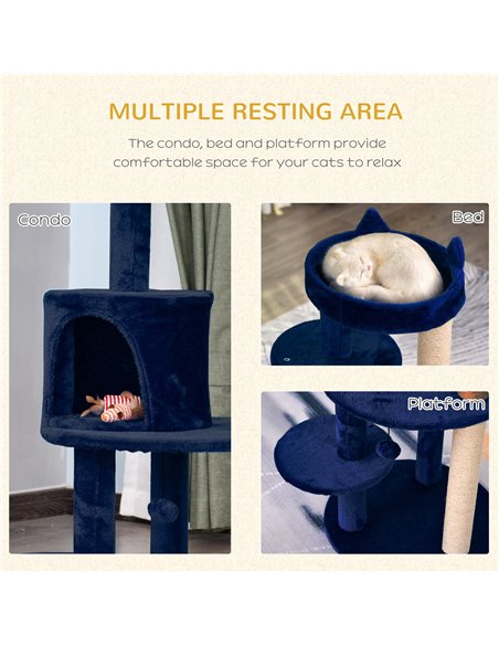 PawHut 104 cm Cat Tree, Cat Condo Tree Tower, Cat Activity Centre with Scratching Posts, Plush Perches, Hanging Ball - Blue - pic 147894 | FastDaddyshop