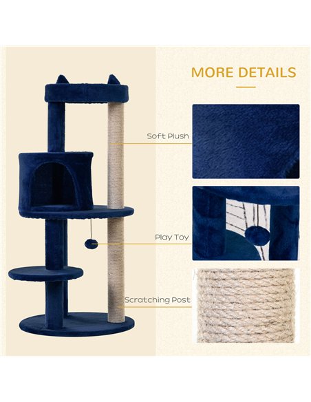 PawHut 104 cm Cat Tree, Cat Condo Tree Tower, Cat Activity Centre with Scratching Posts, Plush Perches, Hanging Ball - Blue - pic 147895 | FastDaddyshop