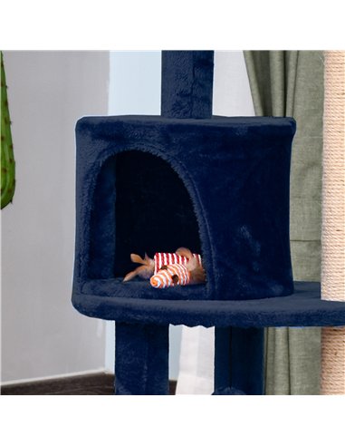 PawHut 104 cm Cat Tree, Cat Condo Tree Tower, Cat Activity Centre with Scratching Posts, Plush Perches, Hanging Ball - Blue