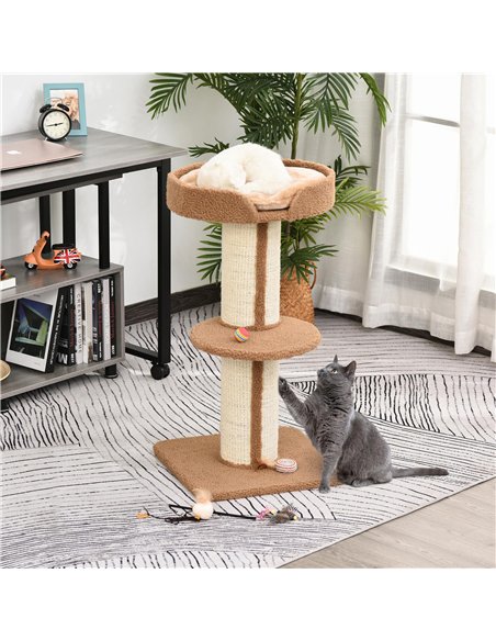 PawHut 91cm Cat Tower Scratching Posts Cat Tree for Indoor Cats Kitten Activity Centre Brown - pic 147900 | FastDaddyshop
