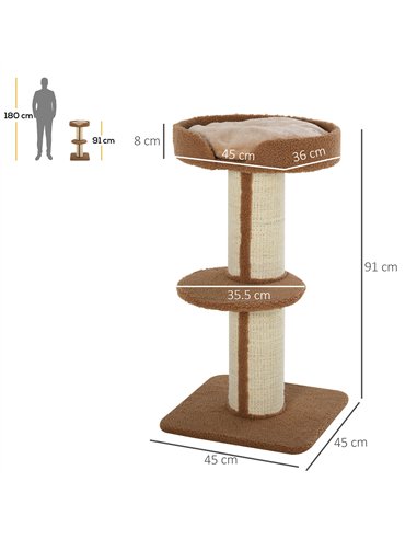 PawHut 91cm Cat Tower Scratching Posts Cat Tree for Indoor Cats Kitten Activity Centre Brown