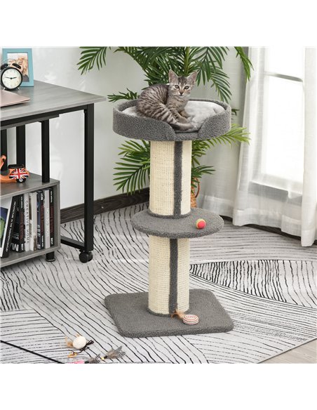 PawHut 91cm Cat Tower Scratching Posts Cat Tree for Indoor Cats Kitten Activity Centre Grey - pic 147909 | FastDaddyshop