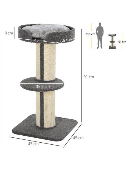 PawHut 91cm Cat Tower Scratching Posts Cat Tree for Indoor Cats Kitten Activity Centre Grey - pic 147910 | FastDaddyshop