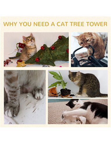PawHut 91cm Cat Tower Scratching Posts Cat Tree for Indoor Cats Kitten Activity Centre Grey