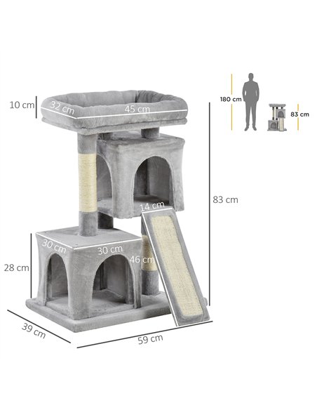 PawHut Cat Tree for Indoor Cats 83cm Cat Scratching Post Scratch Board Kitten Tower Climbing Frame Grey - pic 147919 | FastDaddyshop