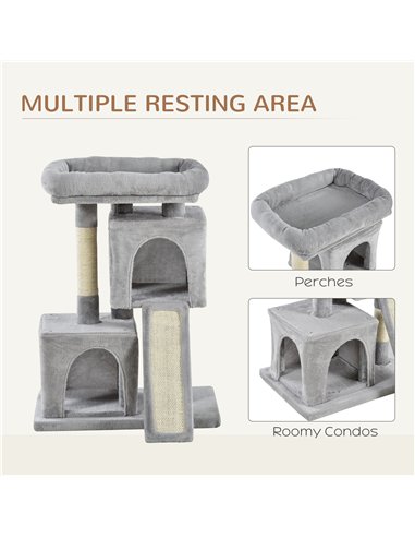 PawHut Cat Tree for Indoor Cats 83cm Cat Scratching Post Scratch Board Kitten Tower Climbing Frame Grey