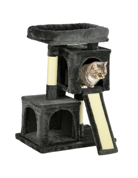 PawHut Cat Tree for Indoor Cats 83cm Cat Scratching Post Scratch Board Kitten Tower Climbing Frame Black - pic 147926 | FastDaddyshop