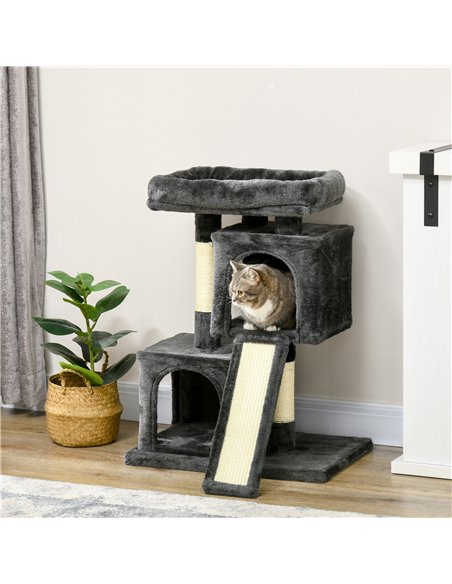 PawHut Cat Tree for Indoor Cats 83cm Cat Scratching Post Scratch Board Kitten Tower Climbing Frame Black - pic 147927 | FastDaddyshop