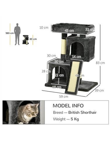 PawHut Cat Tree for Indoor Cats 83cm Cat Scratching Post Scratch Board Kitten Tower Climbing Frame Black