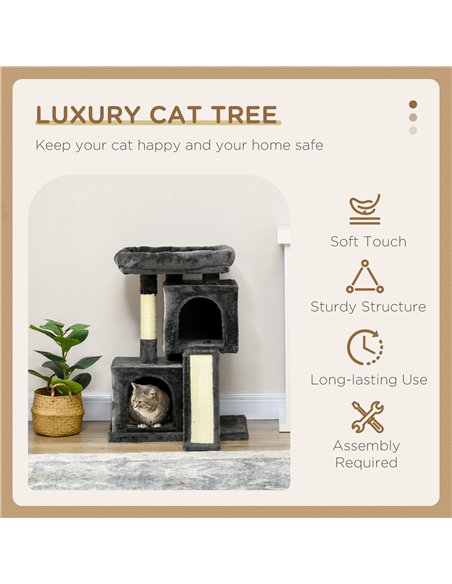 PawHut Cat Tree for Indoor Cats 83cm Cat Scratching Post Scratch Board Kitten Tower Climbing Frame Black - pic 147929 | FastDaddyshop