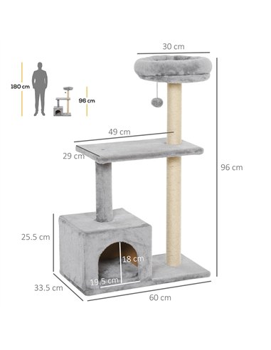 PawHut 96cm Cat Tree for Indoor Cats Condo Sisal Scratching Post Cat Tower Kitten Play House Dangling Ball Activity Center Furni