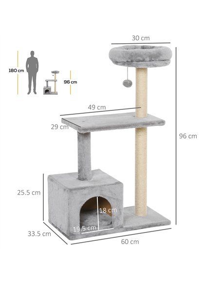 PawHut 96cm Cat Tree for Indoor Cats Condo Sisal Scratching Post Cat Tower Kitten Play House Dangling Ball Activity Center Furni - pic 147937 | FastDaddyshop