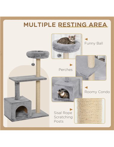 PawHut 96cm Cat Tree for Indoor Cats Condo Sisal Scratching Post Cat Tower Kitten Play House Dangling Ball Activity Center Furni