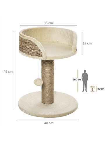 PawHut Cat Tree Cat Scratching Post for Indoor Cats Kitten Play Tower Activity Centre Climbing Stand with Dangling Ball Beige