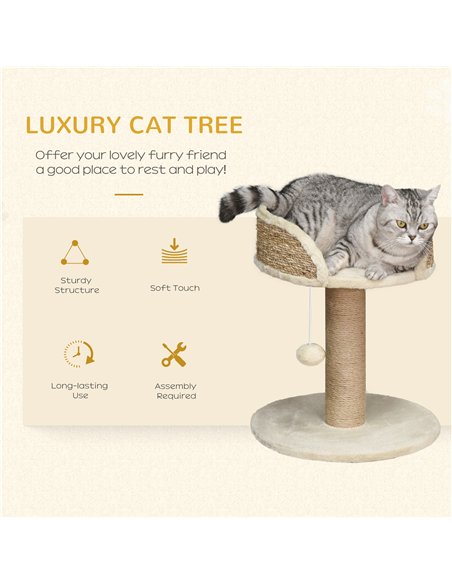 PawHut Cat Tree Cat Scratching Post for Indoor Cats Kitten Play Tower Activity Centre Climbing Stand with Dangling Ball Beige - pic 147947 | FastDaddyshop