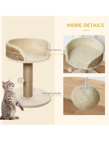 PawHut Cat Tree Cat Scratching Post for Indoor Cats Kitten Play Tower Activity Centre Climbing Stand with Dangling Ball Beige