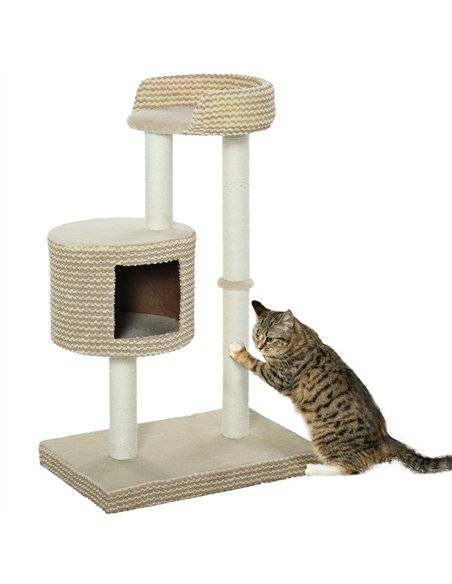 PawHut 96cm Cat Tree, Cat Condo Tree Tower for Indoor Cats, Cat Activity Centre with Scratching Posts, Plus Perch - Beige - pic 147953 | FastDaddyshop