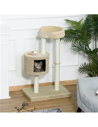 PawHut 96cm Cat Tree, Cat Condo Tree Tower for Indoor Cats, Cat Activity Centre with Scratching Posts, Plus Perch - Beige