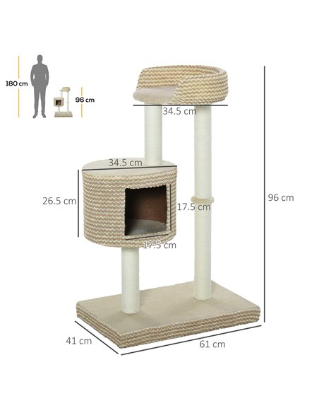 PawHut 96cm Cat Tree, Cat Condo Tree Tower for Indoor Cats, Cat Activity Centre with Scratching Posts, Plus Perch - Beige - pic 147955 | FastDaddyshop