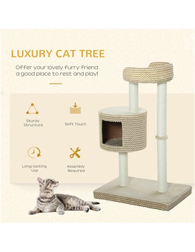 PawHut 96cm Cat Tree, Cat Condo Tree Tower for Indoor Cats, Cat Activity Centre with Scratching Posts, Plus Perch - Beige