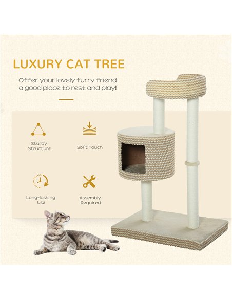 PawHut 96cm Cat Tree, Cat Condo Tree Tower for Indoor Cats, Cat Activity Centre with Scratching Posts, Plus Perch - Beige - pic 147956 | FastDaddyshop