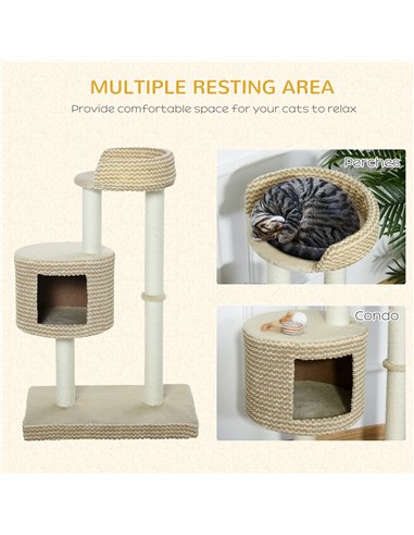 PawHut 96cm Cat Tree, Cat Condo Tree Tower for Indoor Cats, Cat Activity Centre with Scratching Posts, Plus Perch - Beige