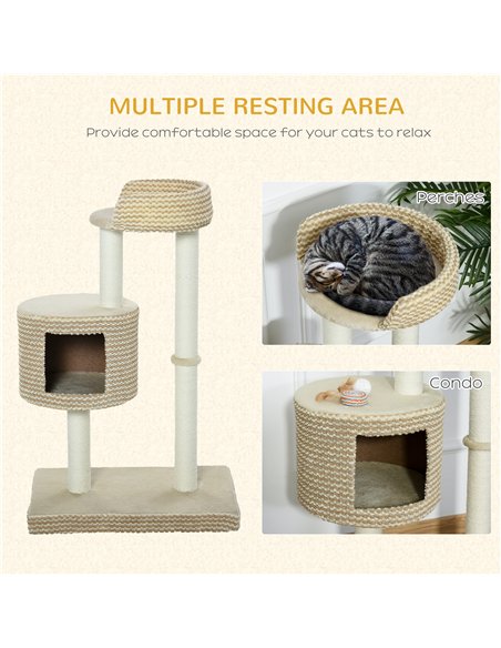 PawHut 96cm Cat Tree, Cat Condo Tree Tower for Indoor Cats, Cat Activity Centre with Scratching Posts, Plus Perch - Beige - pic 147957 | FastDaddyshop