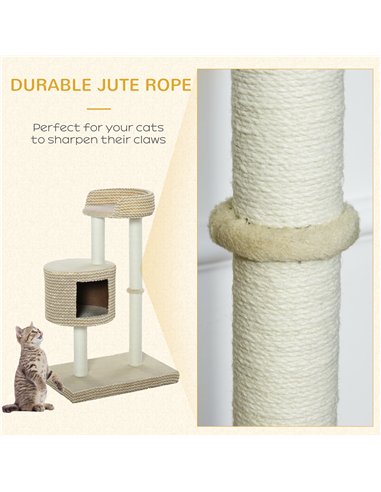PawHut 96cm Cat Tree, Cat Condo Tree Tower for Indoor Cats, Cat Activity Centre with Scratching Posts, Plus Perch - Beige