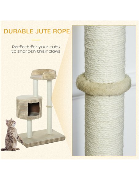 PawHut 96cm Cat Tree, Cat Condo Tree Tower for Indoor Cats, Cat Activity Centre with Scratching Posts, Plus Perch - Beige - pic 147958 | FastDaddyshop