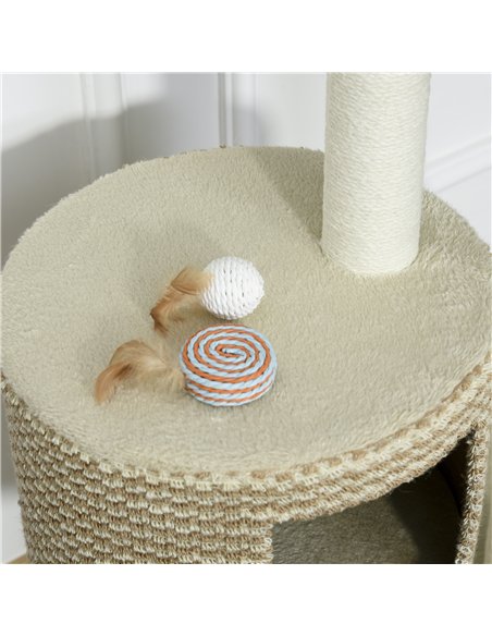 PawHut 96cm Cat Tree, Cat Condo Tree Tower for Indoor Cats, Cat Activity Centre with Scratching Posts, Plus Perch - Beige - pic 147961 | FastDaddyshop