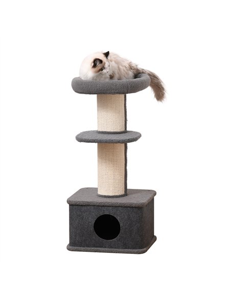 PawHut 96cm Cat Tree for Indoor Cats Kitten Tower Multi level Activity Center Pet Furniture with Sisal Scratching Post Condo Rem - pic 147962 | FastDaddyshop