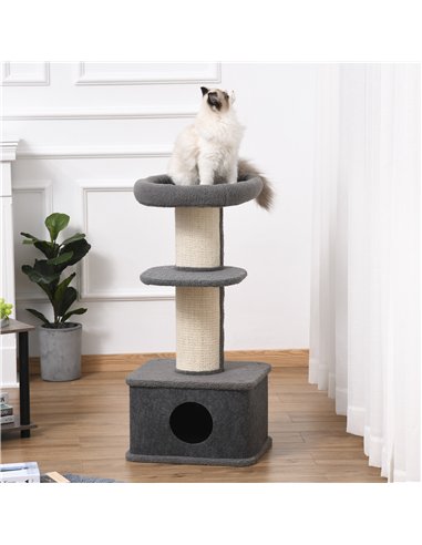 PawHut 96cm Cat Tree for Indoor Cats Kitten Tower Multi level Activity Center Pet Furniture with Sisal Scratching Post Condo Rem