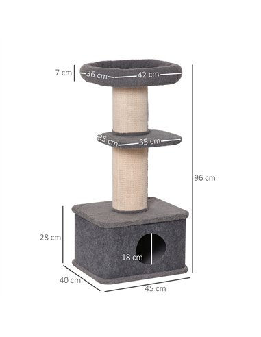 PawHut 96cm Cat Tree for Indoor Cats Kitten Tower Multi level Activity Center Pet Furniture with Sisal Scratching Post Condo Rem