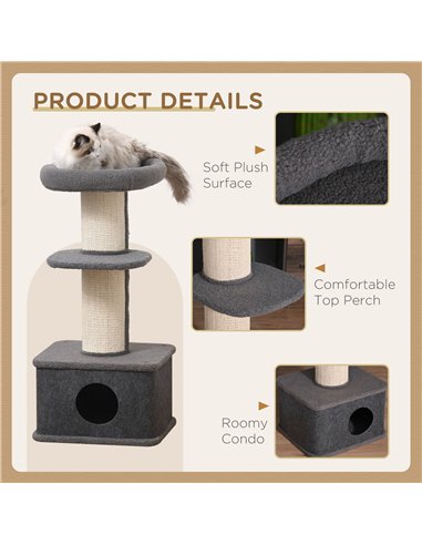 PawHut 96cm Cat Tree for Indoor Cats Kitten Tower Multi level Activity Center Pet Furniture with Sisal Scratching Post Condo Rem