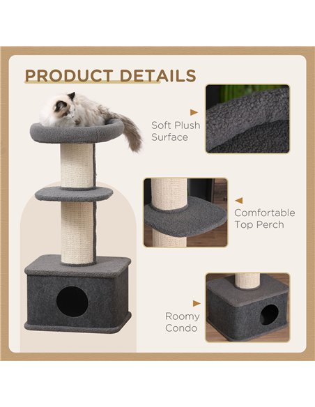 PawHut 96cm Cat Tree for Indoor Cats Kitten Tower Multi level Activity Center Pet Furniture with Sisal Scratching Post Condo Rem - pic 147965 | FastDaddyshop