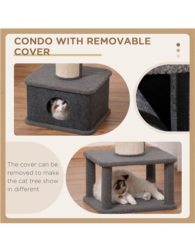 PawHut 96cm Cat Tree for Indoor Cats Kitten Tower Multi level Activity Center Pet Furniture with Sisal Scratching Post Condo Rem