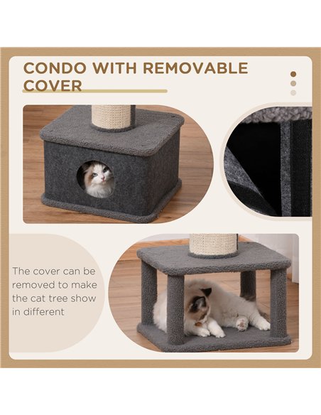 PawHut 96cm Cat Tree for Indoor Cats Kitten Tower Multi level Activity Center Pet Furniture with Sisal Scratching Post Condo Rem - pic 147967 | FastDaddyshop