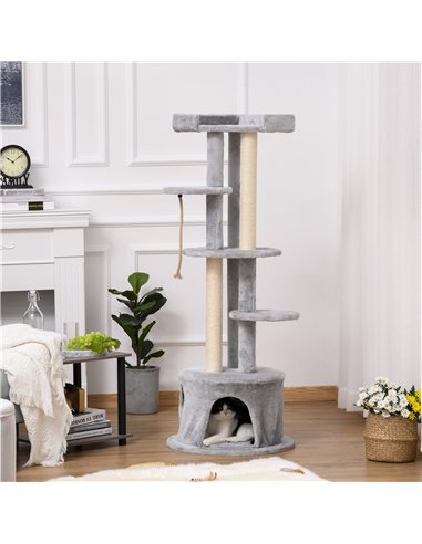 PawHut Cat Tree for Indoor Cats Kitten Tower Multi-level Activity Centre Pet Furniture with Scratching Post Condo Hanging Ropes 