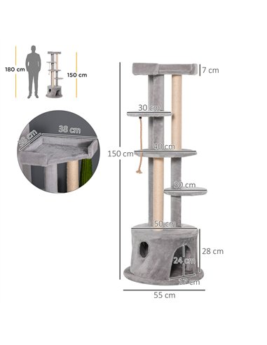 PawHut Cat Tree for Indoor Cats Kitten Tower Multi-level Activity Centre Pet Furniture with Scratching Post Condo Hanging Ropes 
