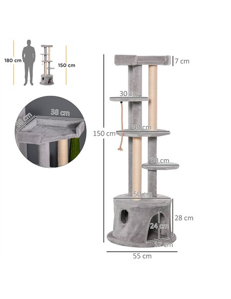 PawHut Cat Tree for Indoor Cats Kitten Tower Multi-level Activity Centre Pet Furniture with Scratching Post Condo Hanging Ropes  - pic 147973 | FastDaddyshop