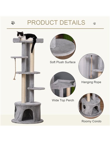 PawHut Cat Tree for Indoor Cats Kitten Tower Multi-level Activity Centre Pet Furniture with Scratching Post Condo Hanging Ropes 