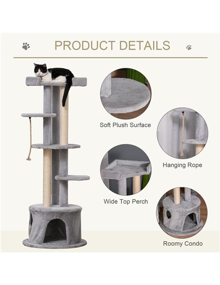 PawHut Cat Tree for Indoor Cats Kitten Tower Multi-level Activity Centre Pet Furniture with Scratching Post Condo Hanging Ropes  - pic 147974 | FastDaddyshop