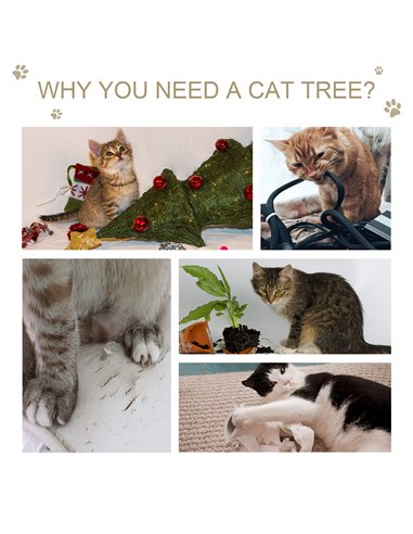 PawHut Cat Tree for Indoor Cats Kitten Tower Multi-level Activity Centre Pet Furniture with Scratching Post Condo Hanging Ropes 