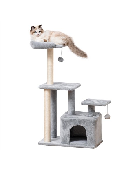 PawHut Cat Tree Tower for Indoor Cats 114cm Climbing Activity Centre Kitten with Sisal Scratching Post Perch Hanging Ball Condo  - pic 147980 | FastDaddyshop