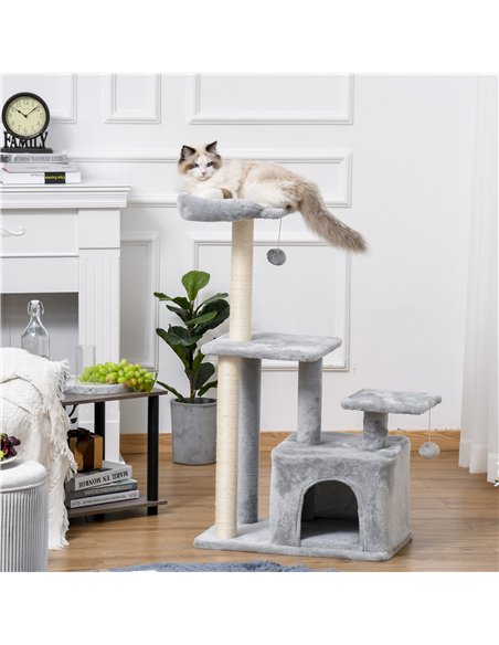 PawHut Cat Tree Tower for Indoor Cats 114cm Climbing Activity Centre Kitten with Sisal Scratching Post Perch Hanging Ball Condo  - pic 147981 | FastDaddyshop
