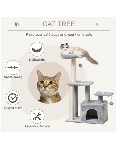 PawHut Cat Tree Tower for Indoor Cats 114cm Climbing Activity Centre Kitten with Sisal Scratching Post Perch Hanging Ball Condo 