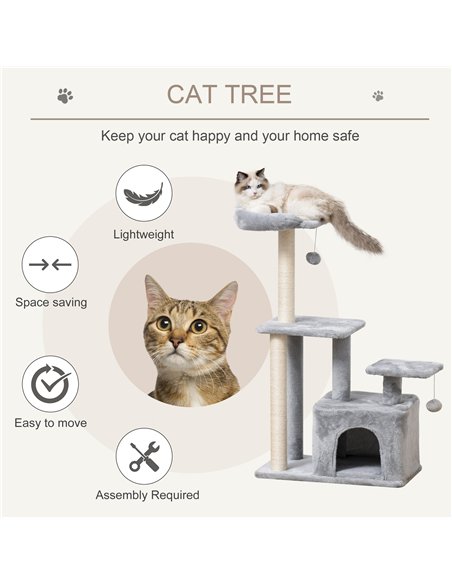 PawHut Cat Tree Tower for Indoor Cats 114cm Climbing Activity Centre Kitten with Sisal Scratching Post Perch Hanging Ball Condo  - pic 147983 | FastDaddyshop